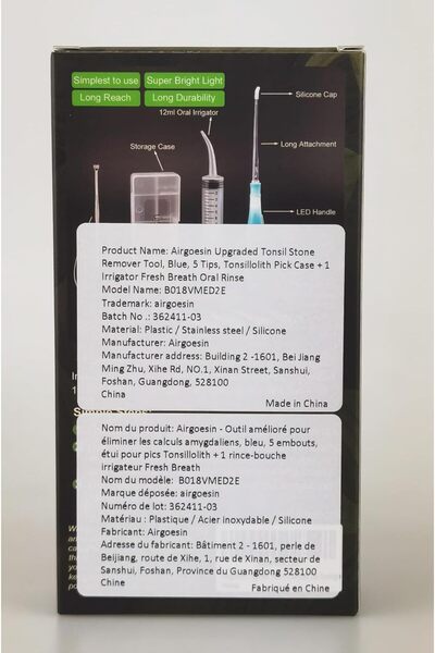 Airgoesin ™ Upgraded Tonsil Stone/Earwax Remover, Blue, 4 Tips, Tonsillolith ...