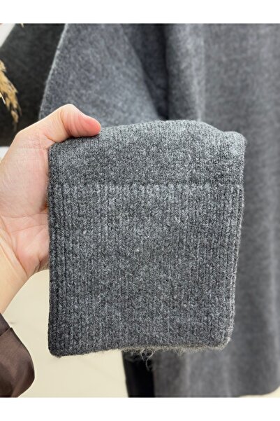 MİHRA STORE Finlayah Kol Ucu Ve Altı Corded Fabric Düz Oversized Knitwear Sweater-Kr5049 Anthracite