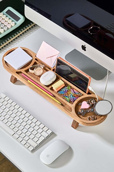 Lora Bianca Modera Wooden Desk Top Organizer - Office, Computer Desk Desk Top Organizer