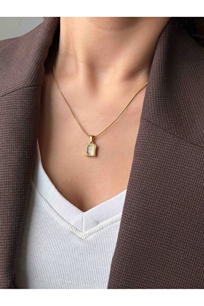 Font Stone Gold Frame Steel 316L Necklace