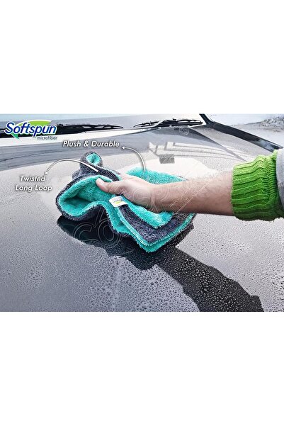 SOFTSPUN Microfiber Cloth for Car 1600 GSM 40x60 cm Aqua Blue & Grey - Super Absorbent