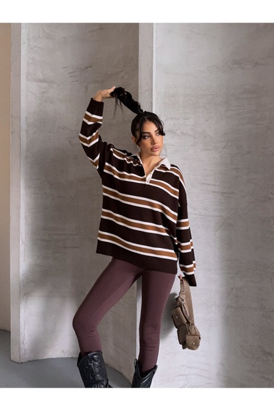 Marbella Women's Trend New Season Striped Polo Neck Sweater