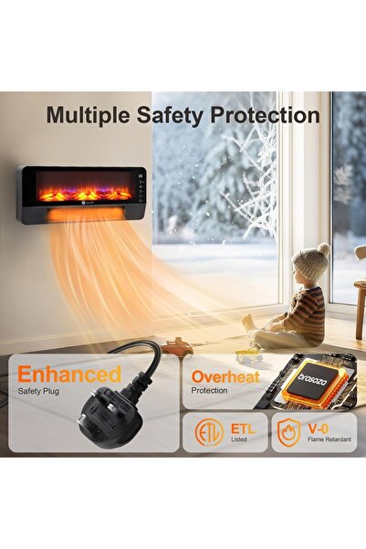 Generic 2000W Electric Heater with 3D Flame Atmosphere Light, AdjustableTemperature, 60cm Wide Air