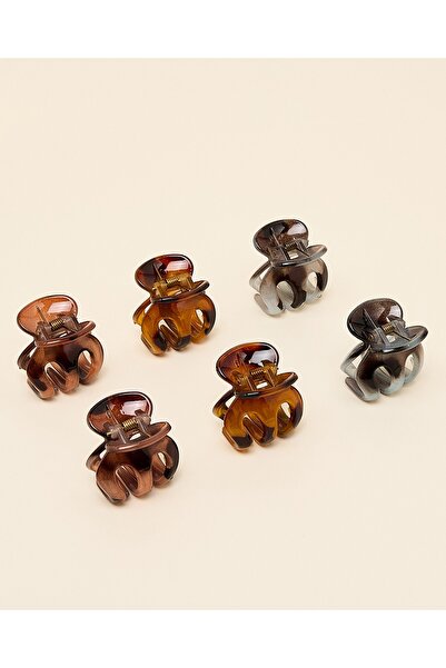 R&B Brown Women's 6 Piece Mini Claw Clips