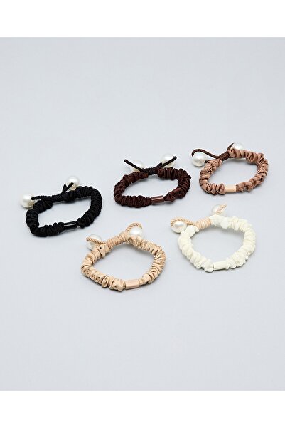 R&B Brown Women's 5 Piece Skinny Scrunchies