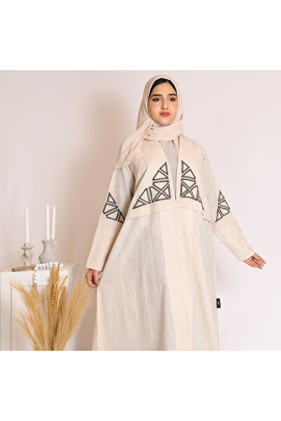 HAWRAA ABAYA عباية لف باللون البيج بتطريز اسود