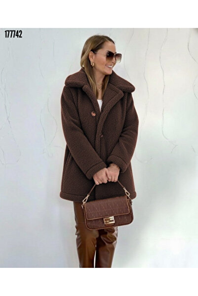 moda wanilia Fluffy Plush Coat Women's Long Sleeve Collared Front Buttoned