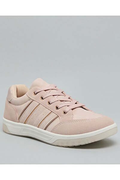 R&B Pink Girl's Solid Lace Up Sneakers
