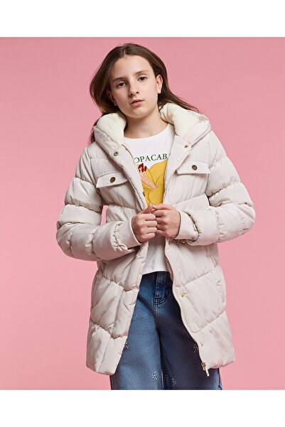 R&B Solid Hooded Puffer Jacket With Zipper Closure