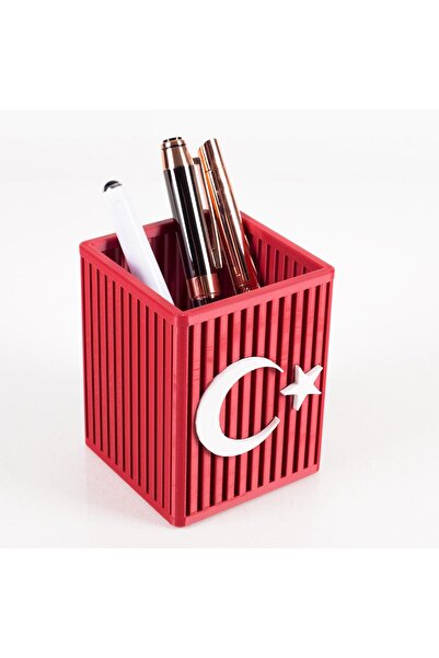 Ofistike Kırmızı Beyaz 3D Türk Bayrağı Kalemlik Ofis Masa üstü Aksesuar İş ye...