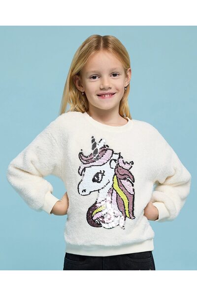 R&B سويت شيرت مزين بالترتر مع رقبة دائرية وأكمام طويلة