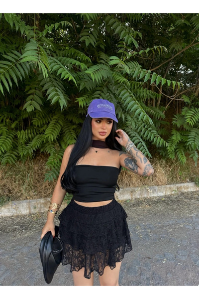 buğrahayalin Women's Dentel Skirt with Shorts - Black