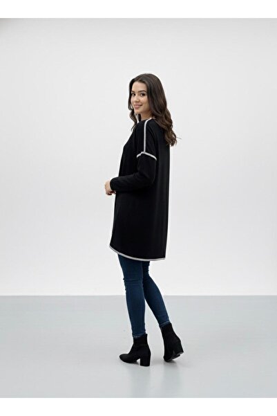 Cockatoo Women's Beige Brown Piped Asymmetrical Cut Soft Textured Crew Neck Knitted Tunic & Blouse