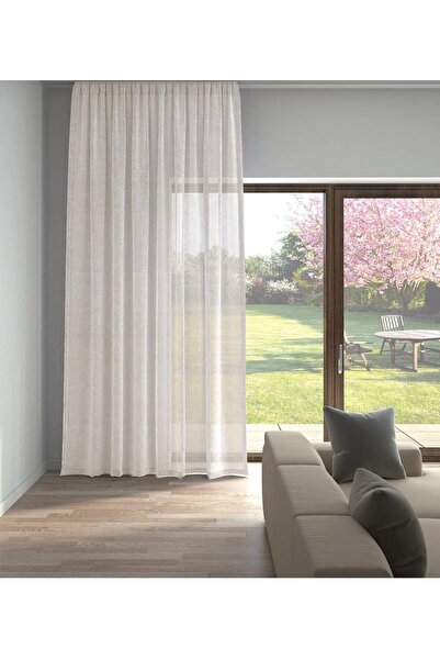 YHM SALES ekru renk keten görümümlü tül perde ütüsüz