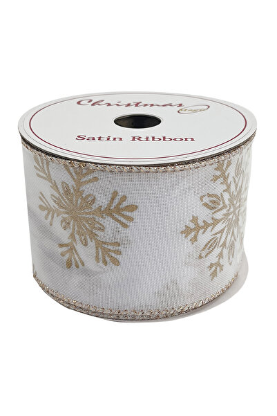 Christmas Magic شريط ساتان لعيد الميلاد أبيض/ذهبي 6.3 سم × 10 ياردات