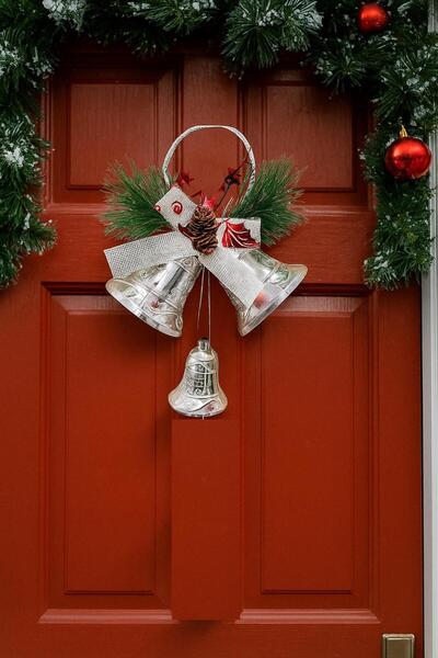 DODOMAR 35 cm Yılbaşı Kapı Süsü Çanlı 3'lü – Büyük Boy Dekoratif Asmalı Süs