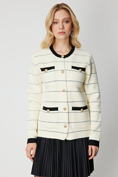 ON Striped Patterned Multi-Pocket Cardigan