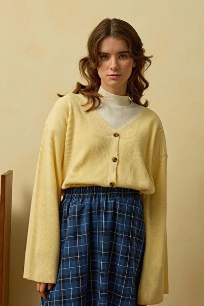 Ceylan Otantik Soft Yellow Spanish Sleeve Knit Cardigan