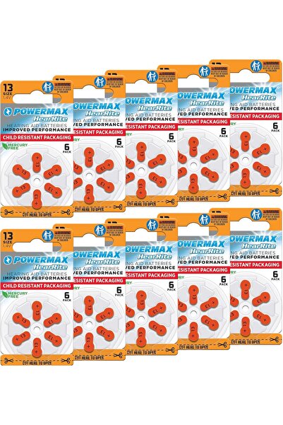 PowerMax Fitness PowerMax Hearing Aid Batteries Size 13, Orange, 64 Count