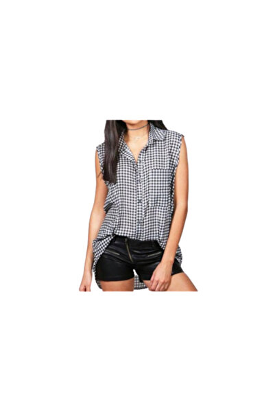 OEM Gingham sleeveless shirt, White / White-Black