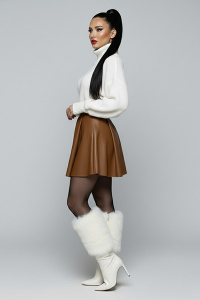 buğrahayalin Women's Tan Leather Pleated Skirt