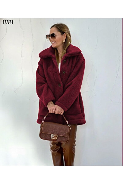 moda wanilia Fluffy Plush Coat Women's Long Sleeve Collared Front Buttoned