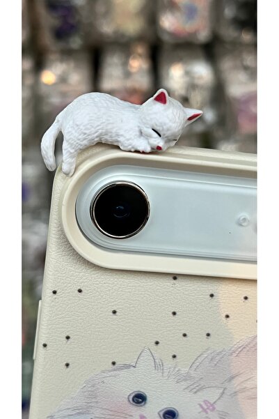 EDELFU غطاء حماية للهاتف من السيليكون الكريمي لهاتف آيفون 17 مع تصميم قطة ونقش القطط