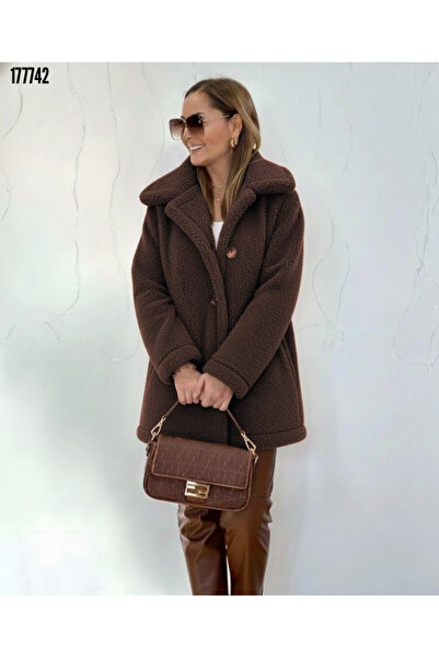 moda wanilia Fluffy Plush Coat Women's Long Sleeve Collared Front Buttoned