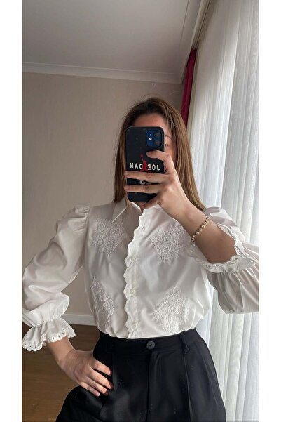 handebatmazbutik Nakış İşlemeli Beyaz Gömlek