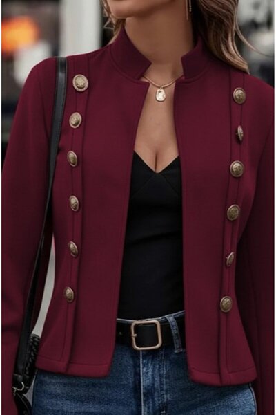 buğrahayalin Women's Long Sleeve High Collar Short Suede Jacket with Buttons on the Sides