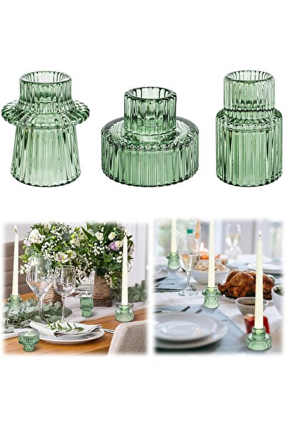 SYOSI Diwali Festival Taper Votive Candle Holder Set of 3 (Green)