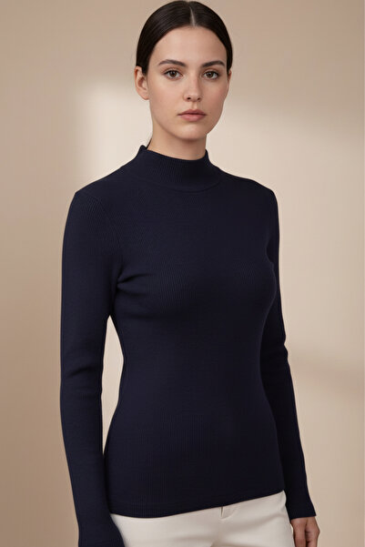 Giyimodam Women's Navy Blue Turtleneck Blouse