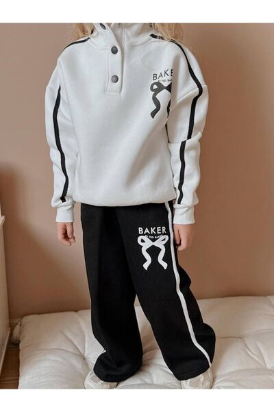 YİGİT BUTİK Bow Printed Striped Girl's Suit