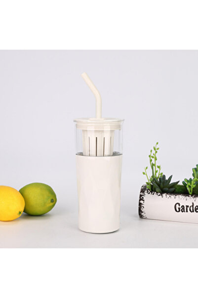 Tohana كوب ديتوكس زجاجي H2o 5 في 1 مع مصاصة فولاذية ومنظف هدية 650 مل