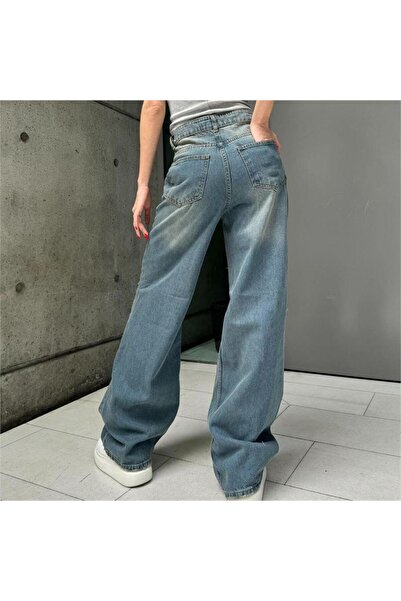 Karakedi Blue Vintage Ripped Detail Loose Leg Jeans Pants