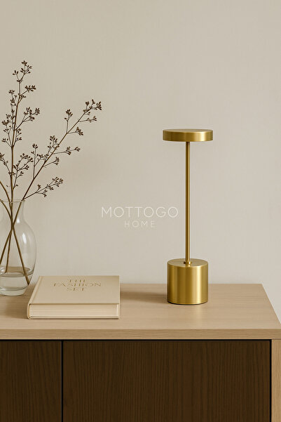 Mottogo Kablosuz Dokunmatik Şarjlı Gold LED Masa Lambası – Modern Uzun Form M...