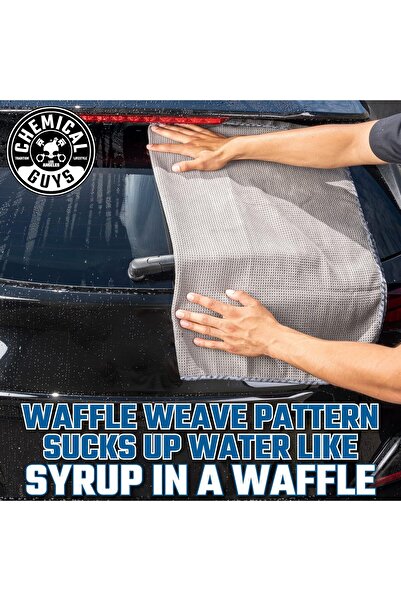 CHEMICAL GUYS Gray Matter Waffle Weave 70/30 Microfiber Drying Towel with Silk Edging, 25 x 36 in