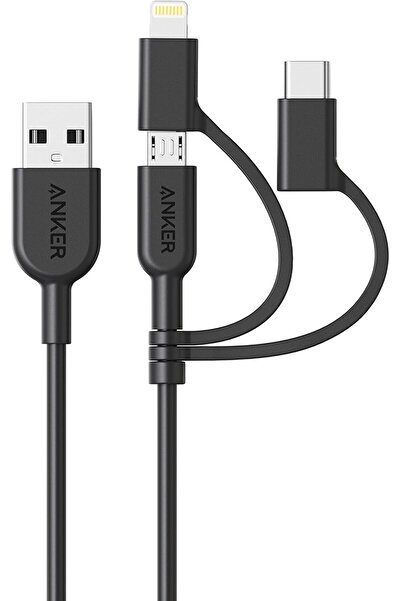 Generic Anker PowerLine II 3-in-1 Cable (Lightning / USB-C / Micro USB), 3ft (0.9m), Black