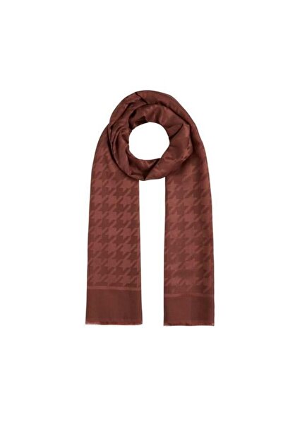 ipekevi Houndstooth Patterned Cotton Silk Shawl - Brown