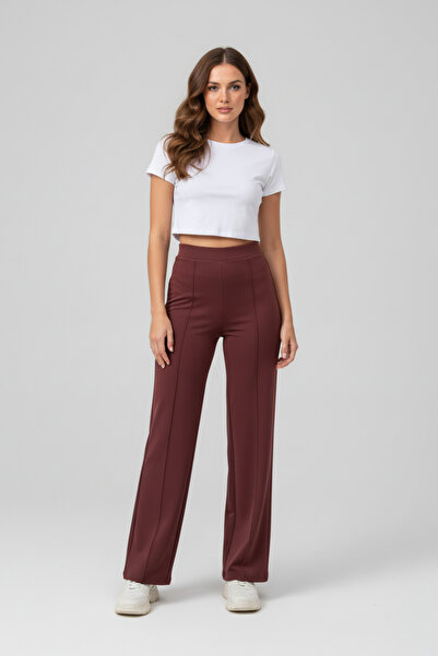 evolise Women's Modal piped High Waist Elastic Waist Wide Leg Trousers - Tile