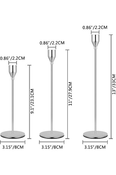 X SPRING 3-Piece Silver Metal Candlestick Holders for Taper Candles