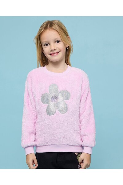 R&B سويت شيرت مزين بالترتر مع رقبة دائرية وأكمام طويلة