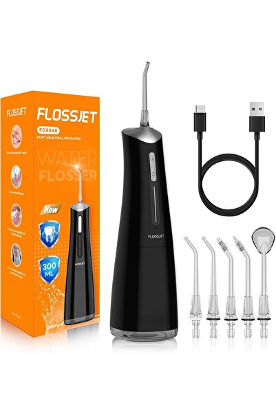 Generic FlossJet Cordless Water Dental Flosser 300ml, 4 Modes, 5 Tips, USB Rechargeable, IPX7 Black