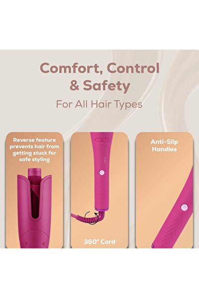 Clara Oil-Coated Auto-Curler – Anti-Burn, Tangle-Free, Auto Shut-Off, 3 Heat Settings (Pink)