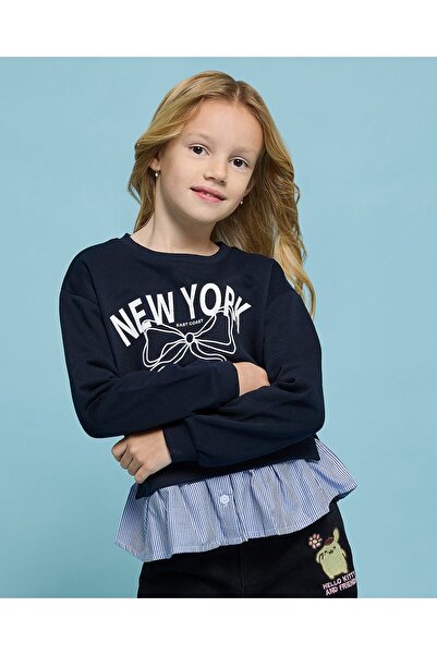 R&B سويت شيرت مطبوع برقبة دائرية وأكمام طويلة