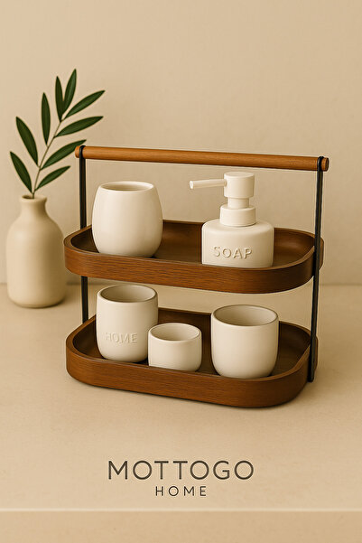 Mottogo Acacia Wood 2-Tier Kitchen and Presentation Stand – Modern Countertop Organizer