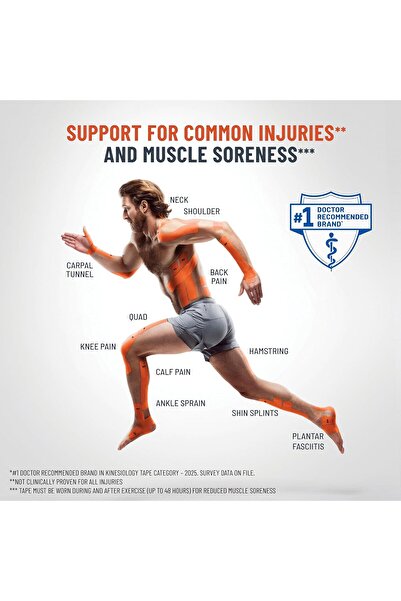 KT TAPE Cotton Elastic Therapeutic Athletic Tape, 20 Pack, Pre-cut 25.4 cm, Pink