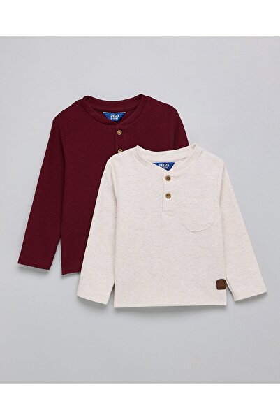 R&B 2 Pack Textured T-Shirts With Long Sleeves