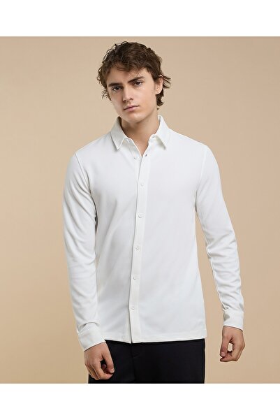 R&B قميص سادة بياقة كلاسيكية وأكمام طويلة