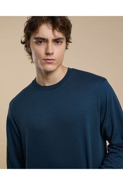 R&B تي شيرت سادة برقبة دائرية وأكمام طويلة